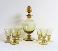 Antique Edwardian Etched Glass Decanter and Liqueur Glasses Set