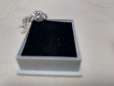 Rhodium Plated Engagement/Dress Ring with Cz Stone and Stone Set Shoulders. RRP £195, Size M
