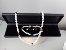 Pearl Necklace, Bracelet and Earrings Set with Coloured Beads RRP £55.99