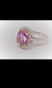 GIA CERTIFIED 3.99 CT REACH PINK UNTREATED SAPPHIRE & DIAMONDS RING