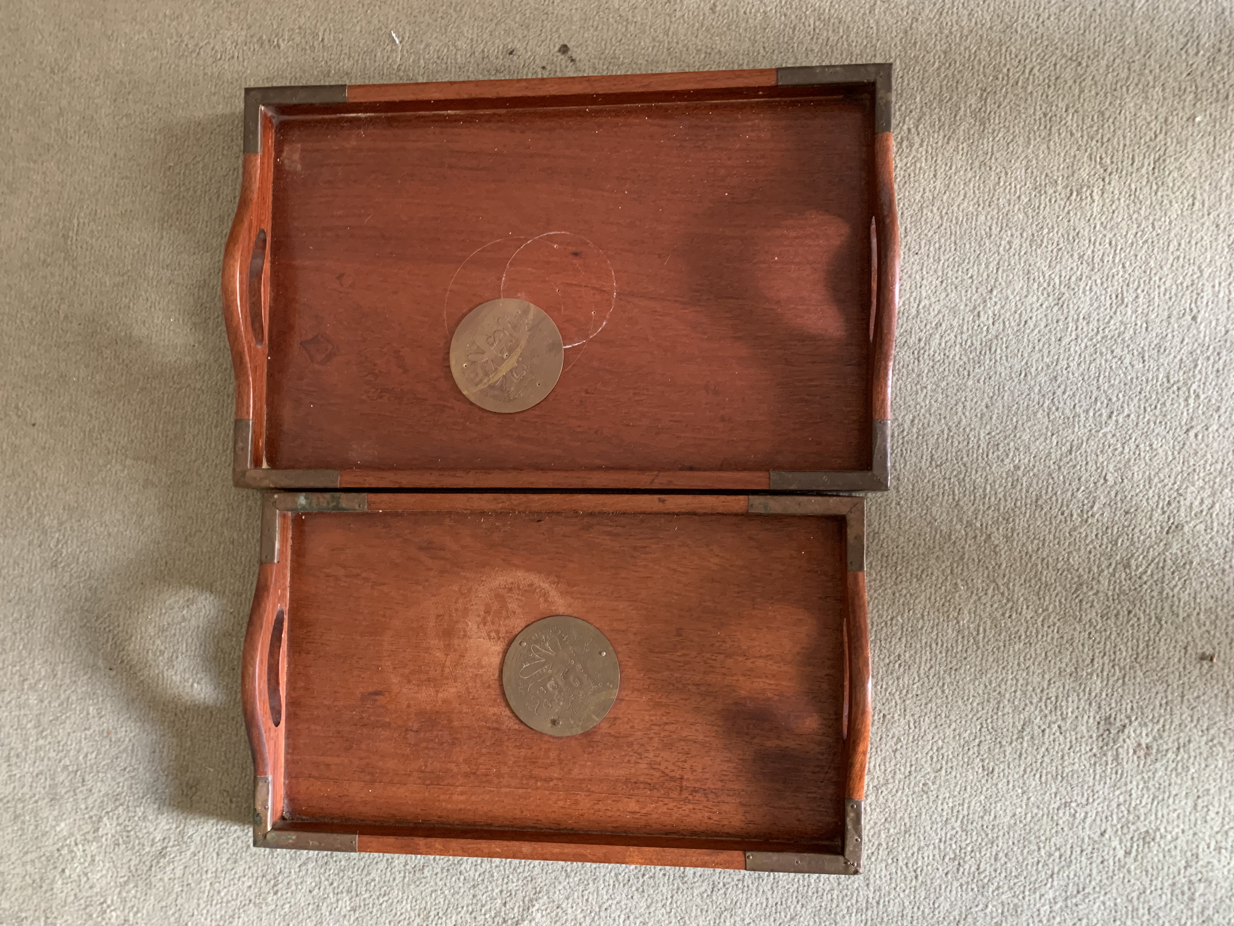 Pair Of Antique Teak Trays - 1930’s Shanghai. - Image 2 of 2