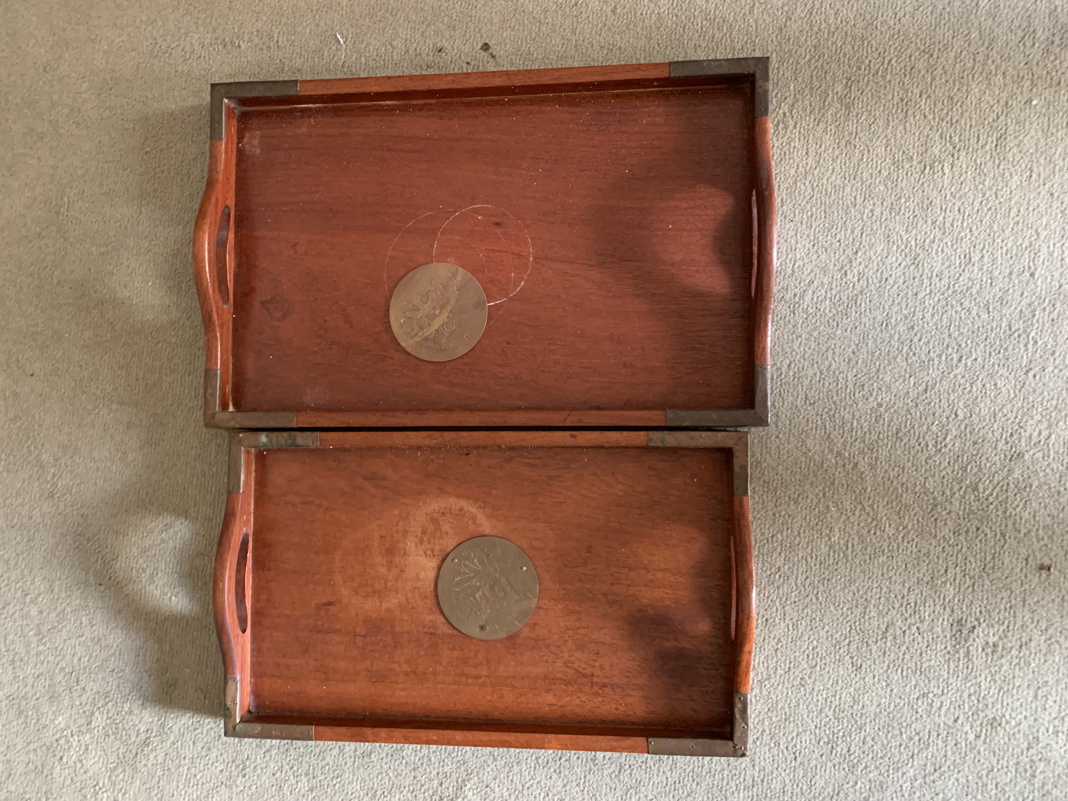 Pair Of Antique Teak Trays - 1930’s Shanghai.