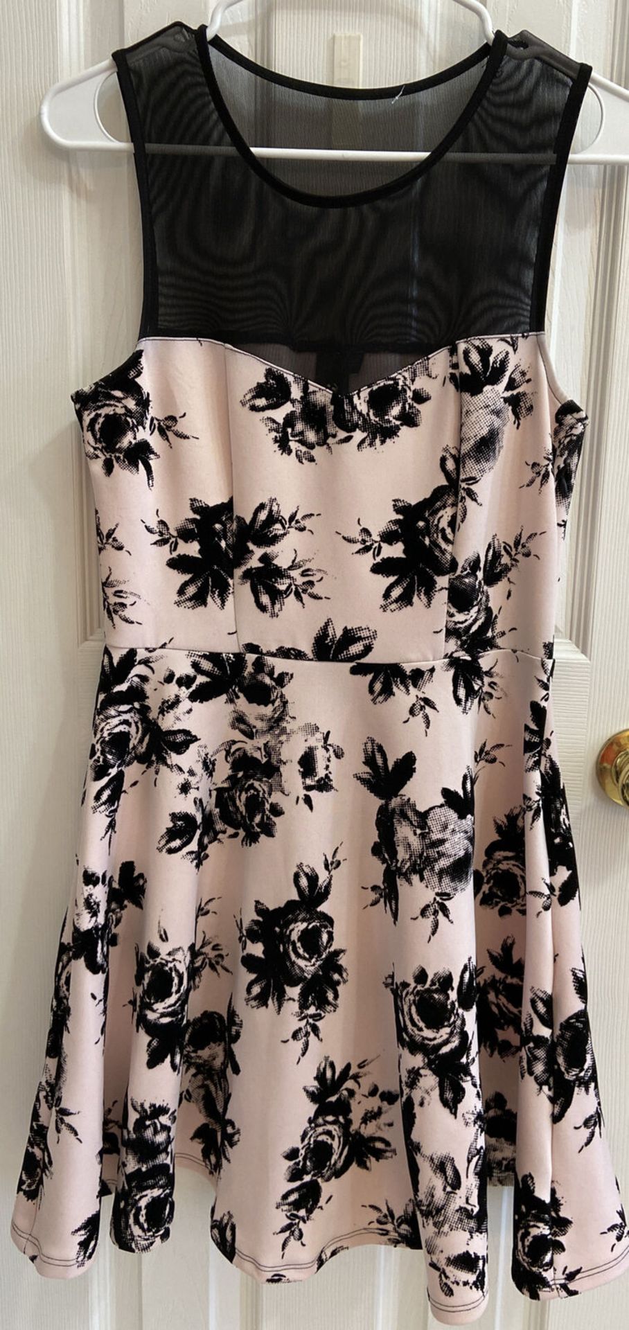 Trixxi I Flocked Illusion Fit & Flare Pink/Black Dress Size Medium Floral - Image 3 of 4