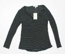 Hippie Rose Black with White Stripes Long Sleeve Henley Shirt, Juniors size Medium