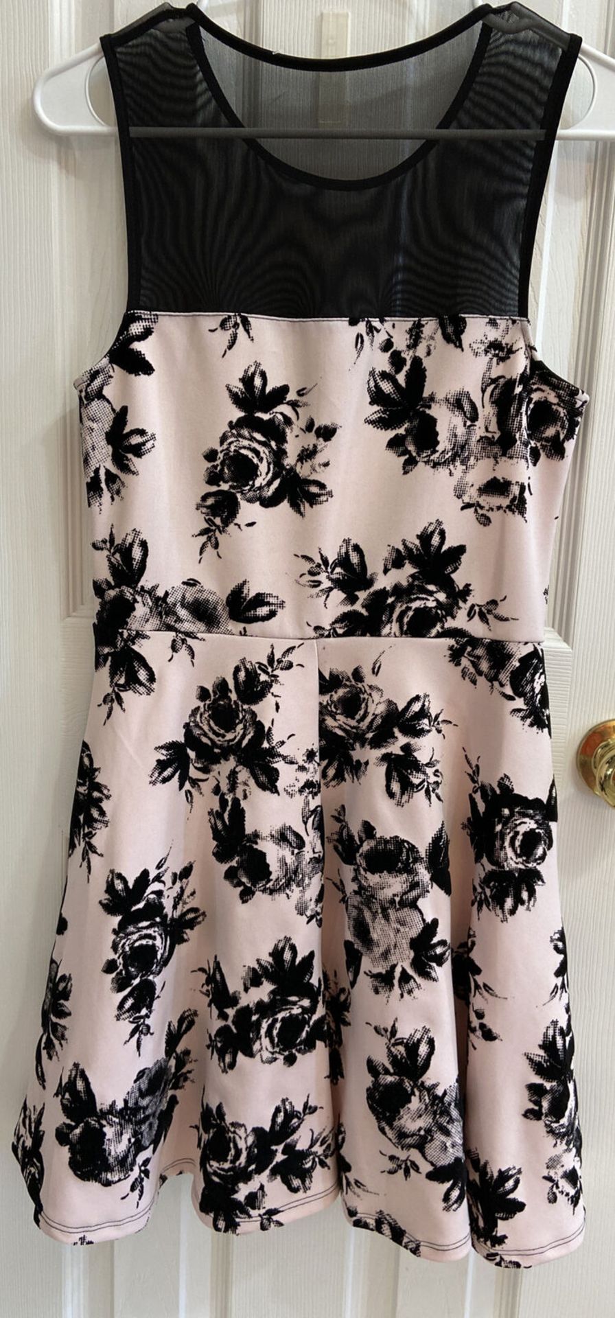 Trixxi I Flocked Illusion Fit & Flare Pink/Black Dress Size Medium Floral - Image 4 of 4