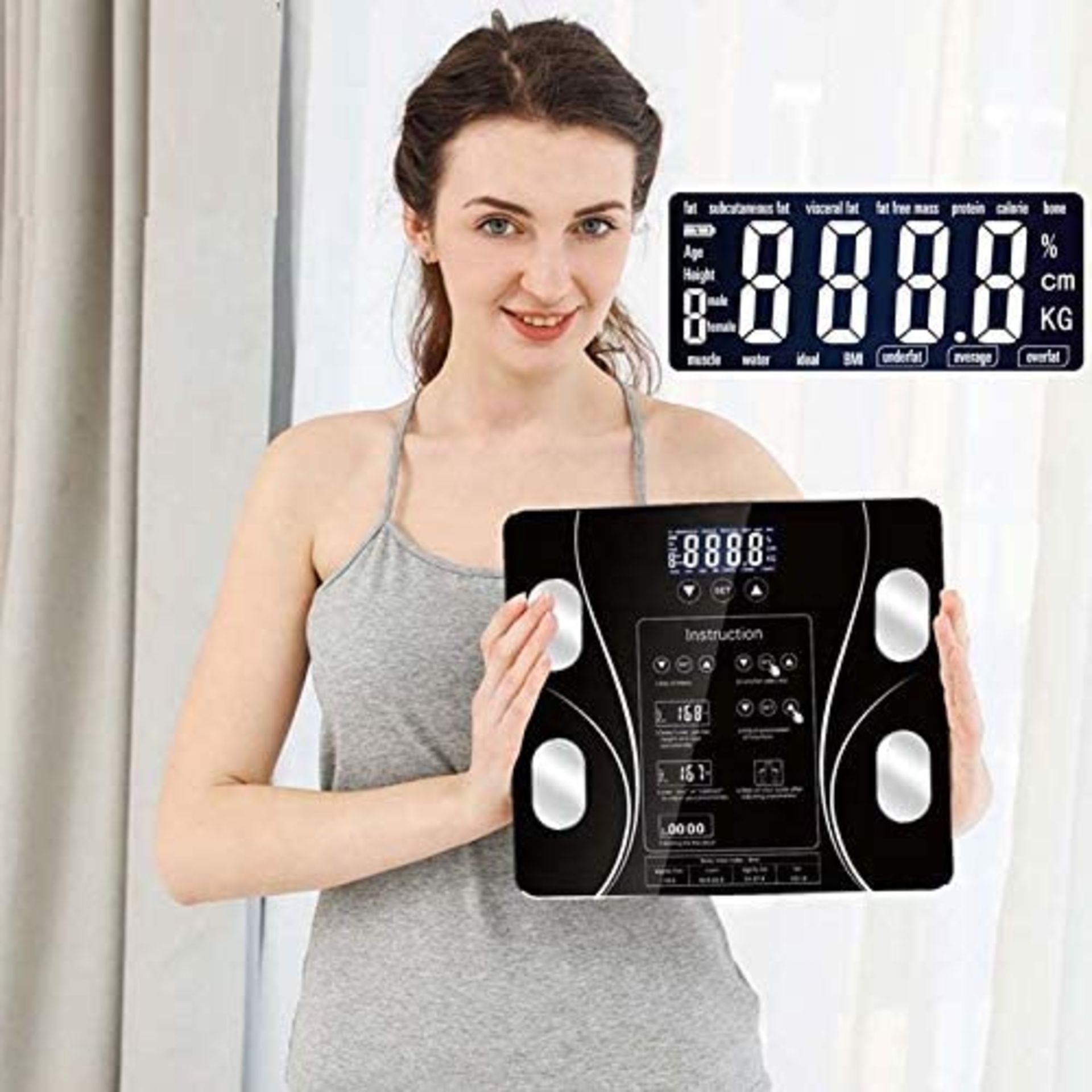 Exeton, Body Weighing Scale, Bluetooth Smart, Body Fat, BMI, 180kg/396lbs, USB Rechargeable - Image 2 of 2