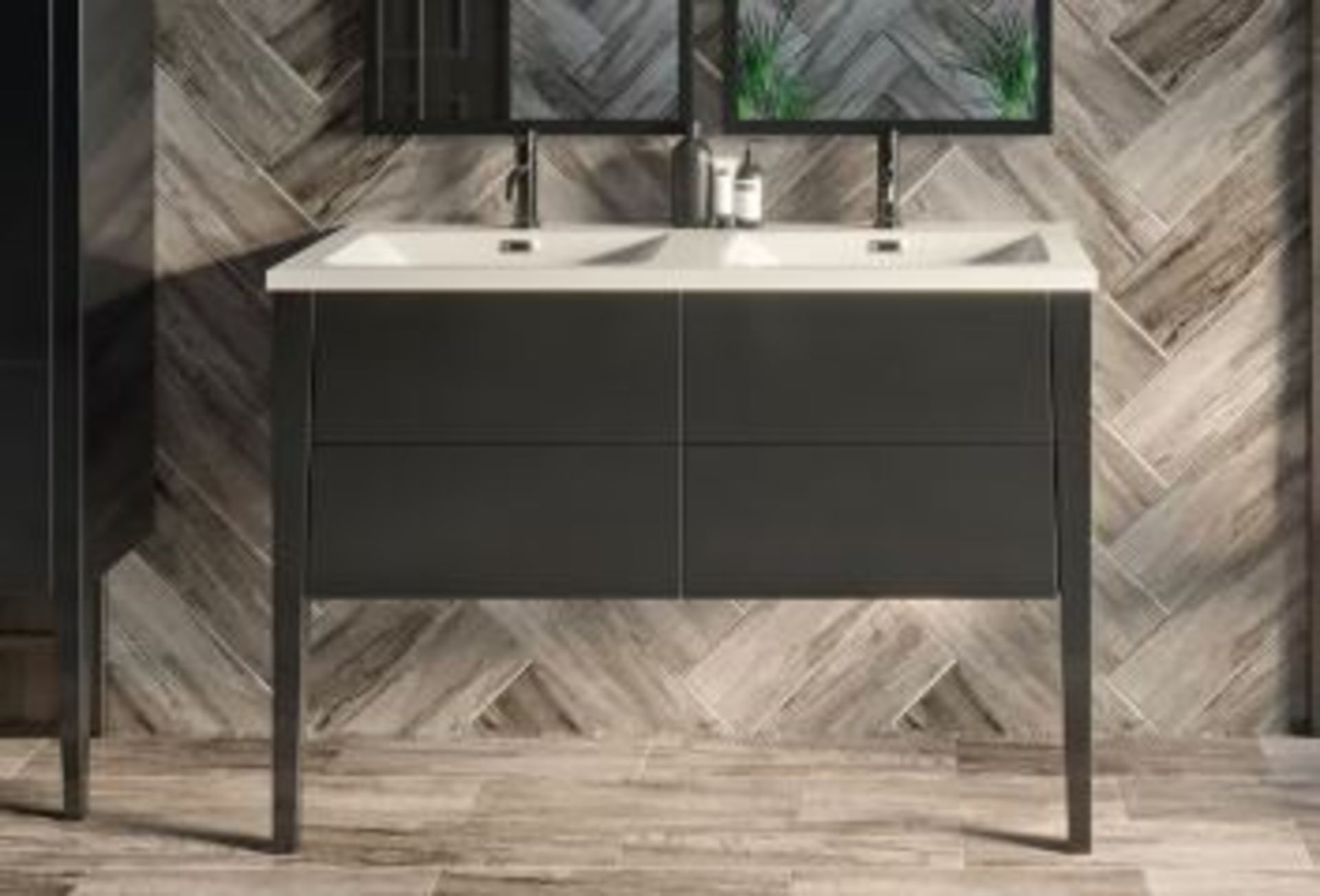 Title: RRP £275. Mode Hale Grey Gloss Double Vanity Unit. 1185X453x830mm Base Unit Only. Appears New - Image 2 of 5