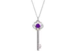 Gem Stone King 925 Sterling Silver Purple Amethyst Heart Key Pendant Necklace