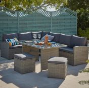 (1/Mez) RRP £850. Matara Grey Rattan Corner Garden Sofa Set. Ideal For Indoor & Outdoor Use. Cons...