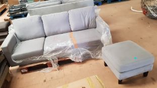 (42/Mez) 2x Furniture Items. 1x 3 Seater Sofa Grey With 1x Matching Grey Footstool. (Please Note...