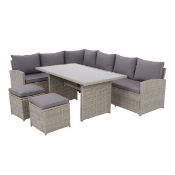 (4/Mez) RRP £850. Matara Grey Rattan Corner Garden Sofa Set. Ideal For Indoor & Outdoor Use. Cons...