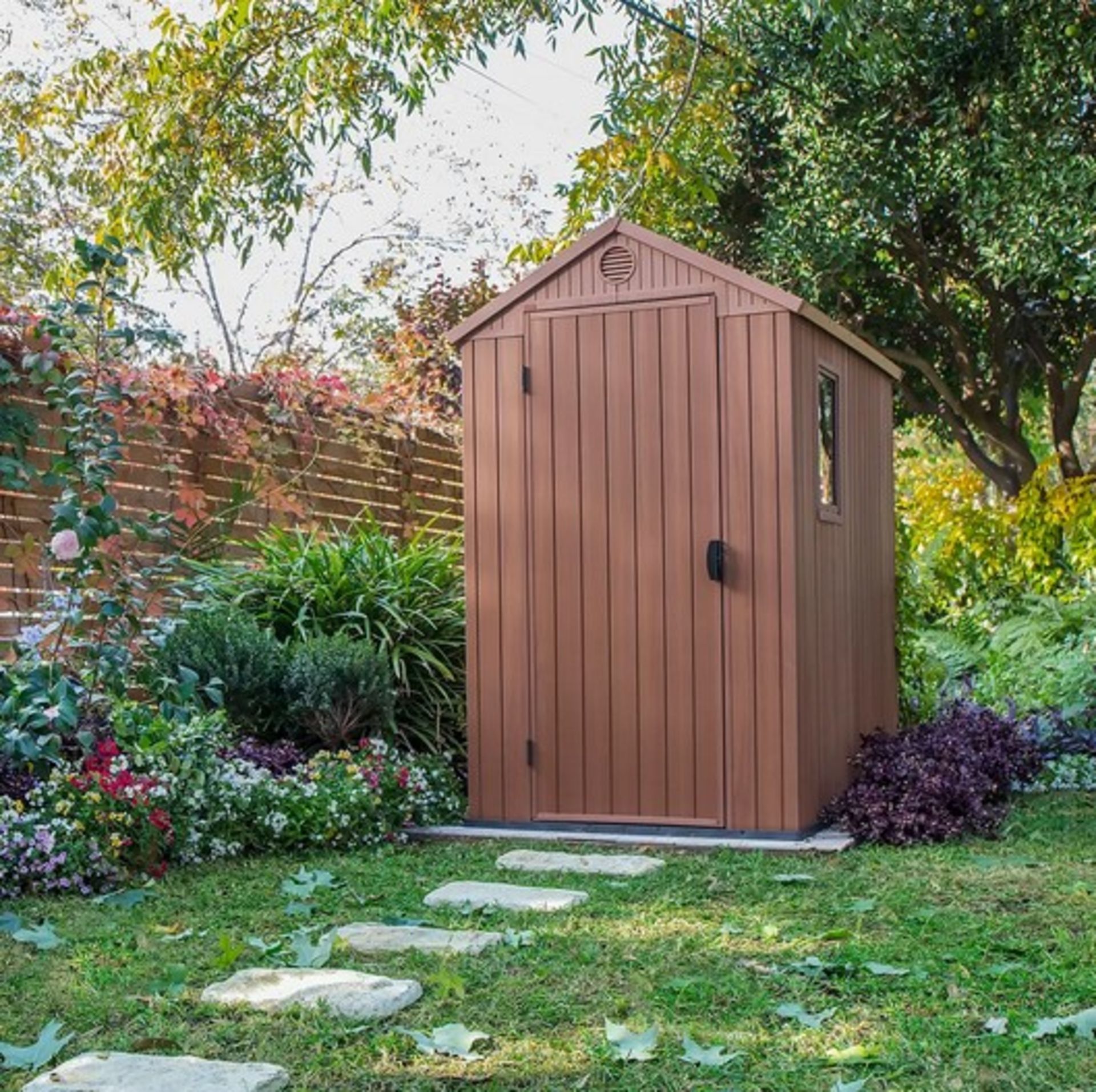 (23/Mez) RRP £385. Keter Darwin 6 x 4ft Outdoor Garden Apex Storage Shed Wood Effect. Dimensions:... - Image 3 of 4