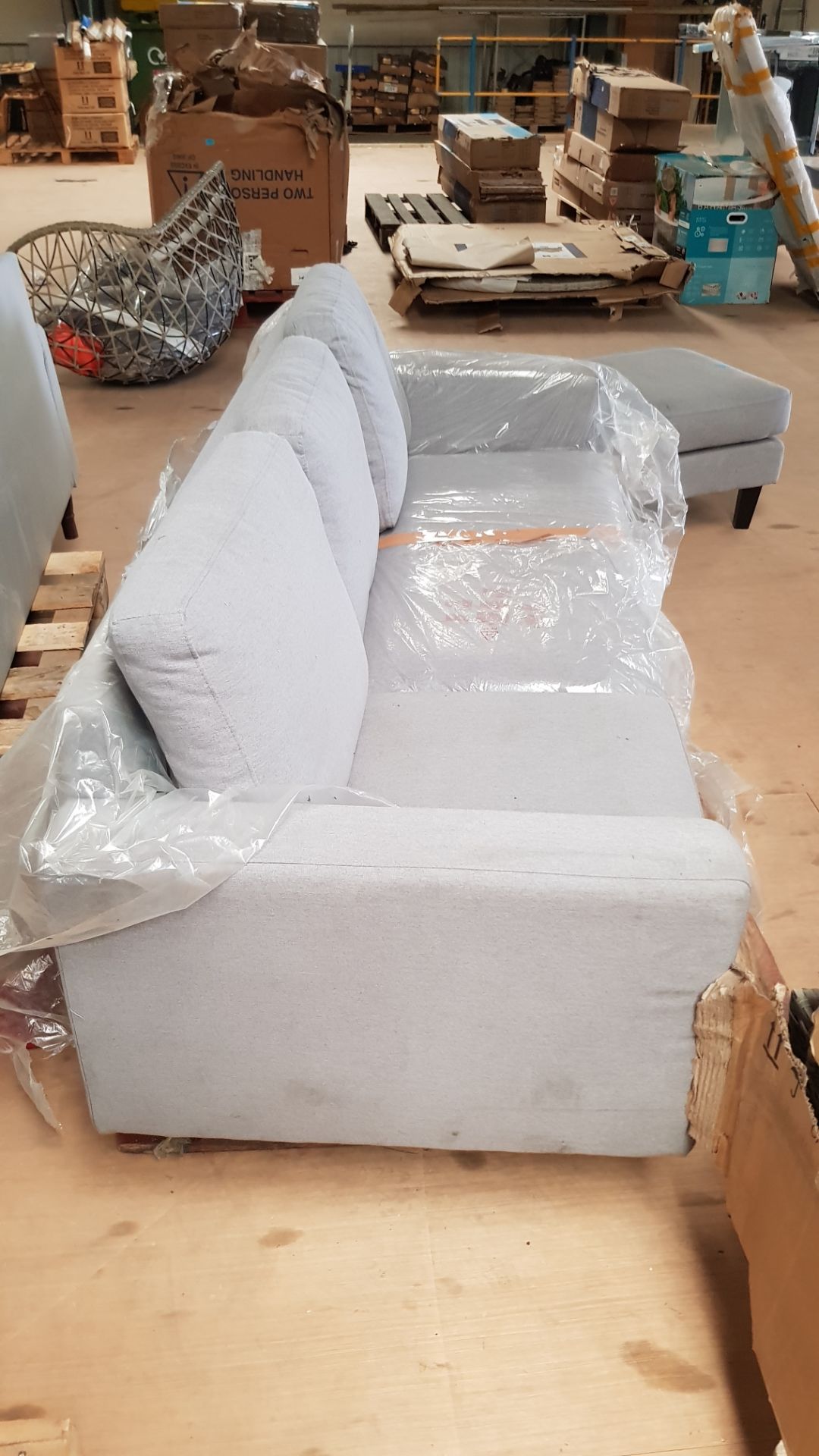 (42/Mez) 2x Furniture Items. 1x 3 Seater Sofa Grey With 1x Matching Grey Footstool. (Please Note... - Image 2 of 5