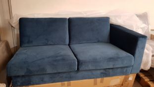 (106/Mez) 1x Donna Deco Left Hand Corner Sofa Blue (Box 1 Of 2 Only) With Feet Box Intact. Clean,...