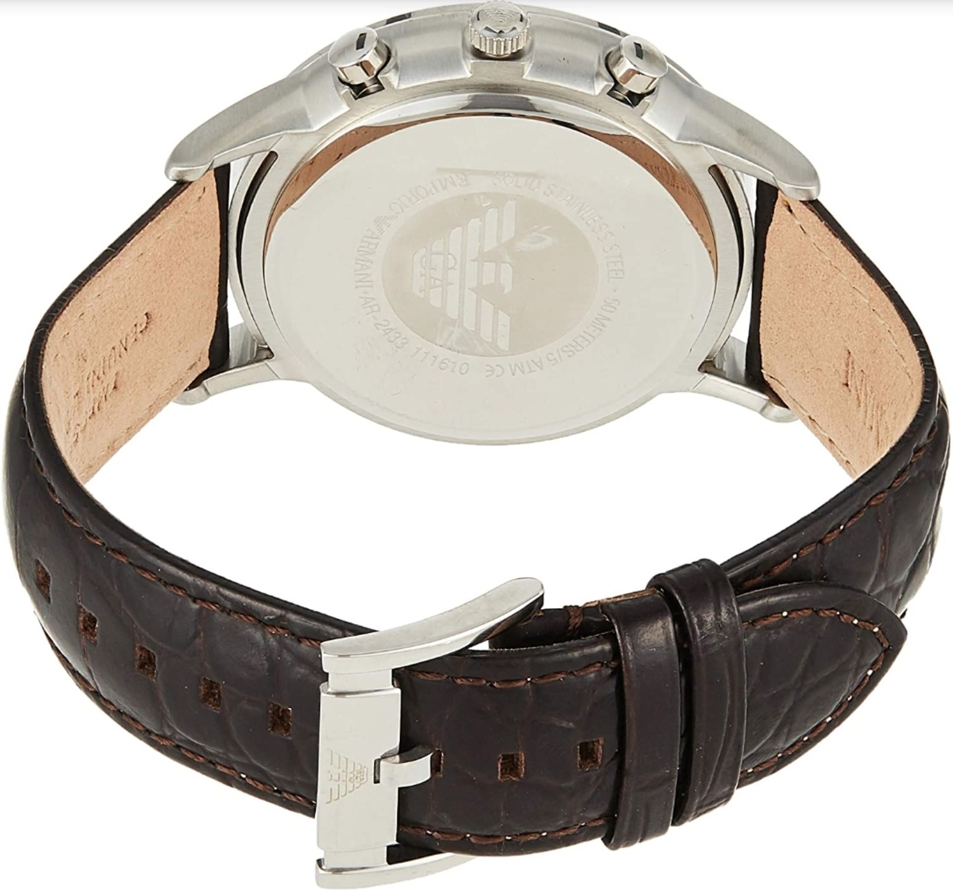 Emporio Armani AR2433 Men's Renato Brown Leather Strap Chronograph Watch - Image 2 of 5