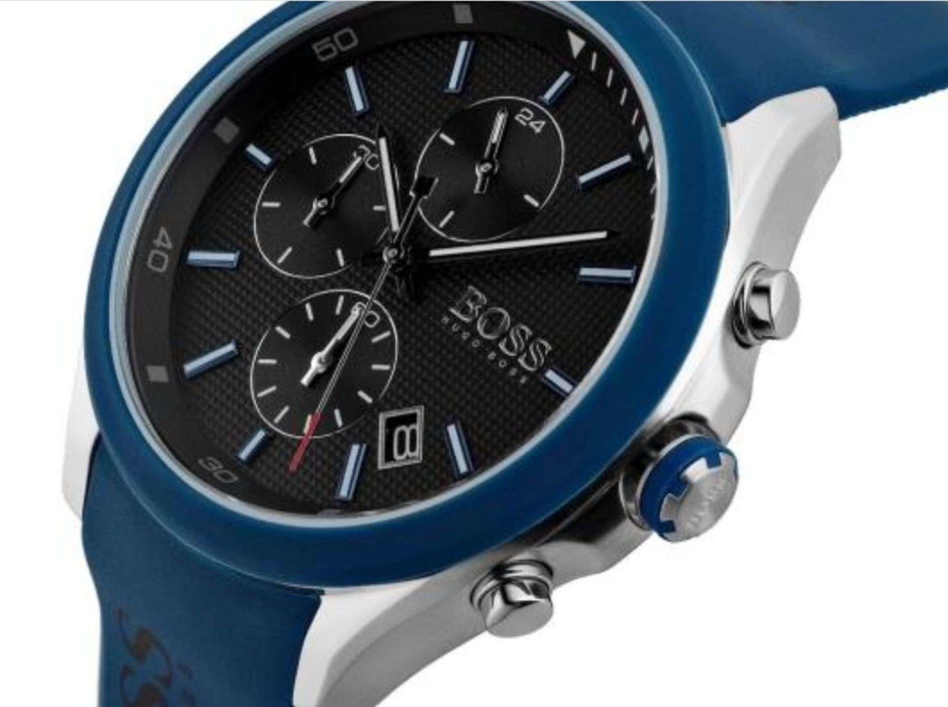 Hugo Boss 1513717 Men's Velocity Blue Rubber Strap Quartz Chronograph Watch - Image 8 of 11