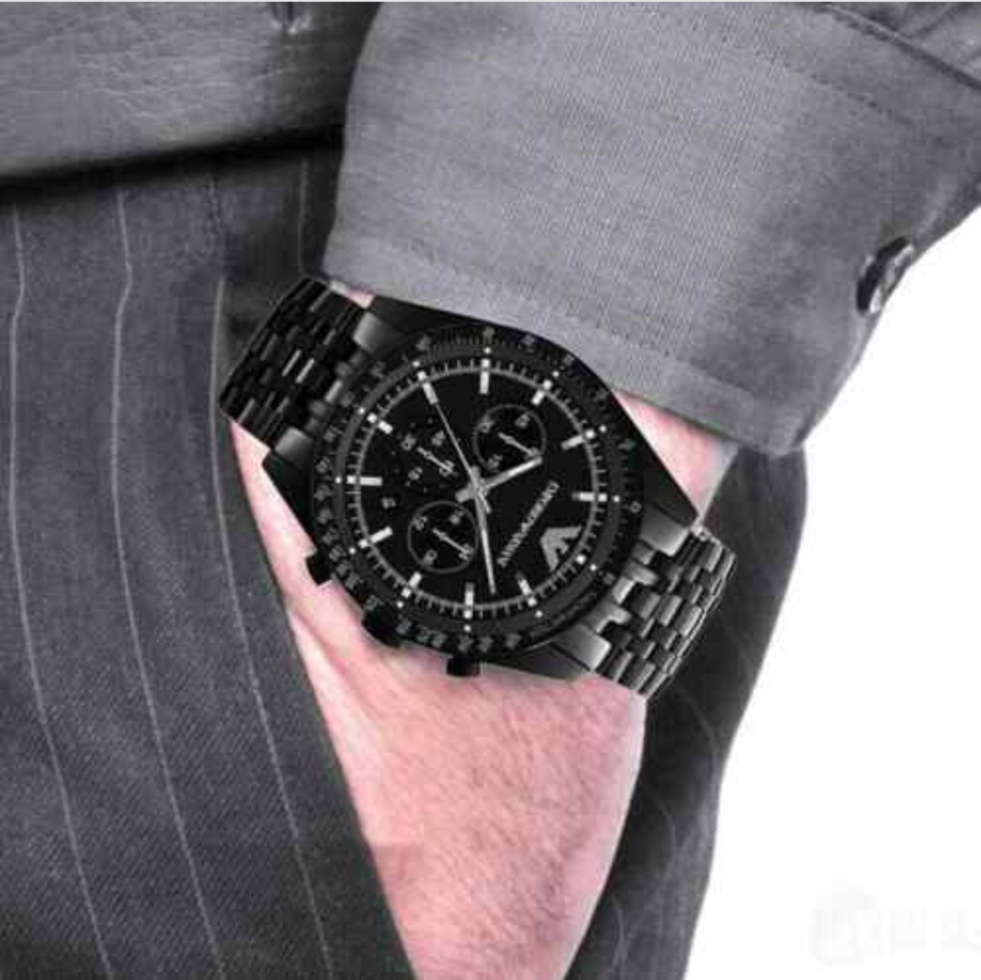 Emporio Armani AR5989 Men's Tazio Black Stainless Steel Bracelet Chronograph Watch - Image 5 of 9