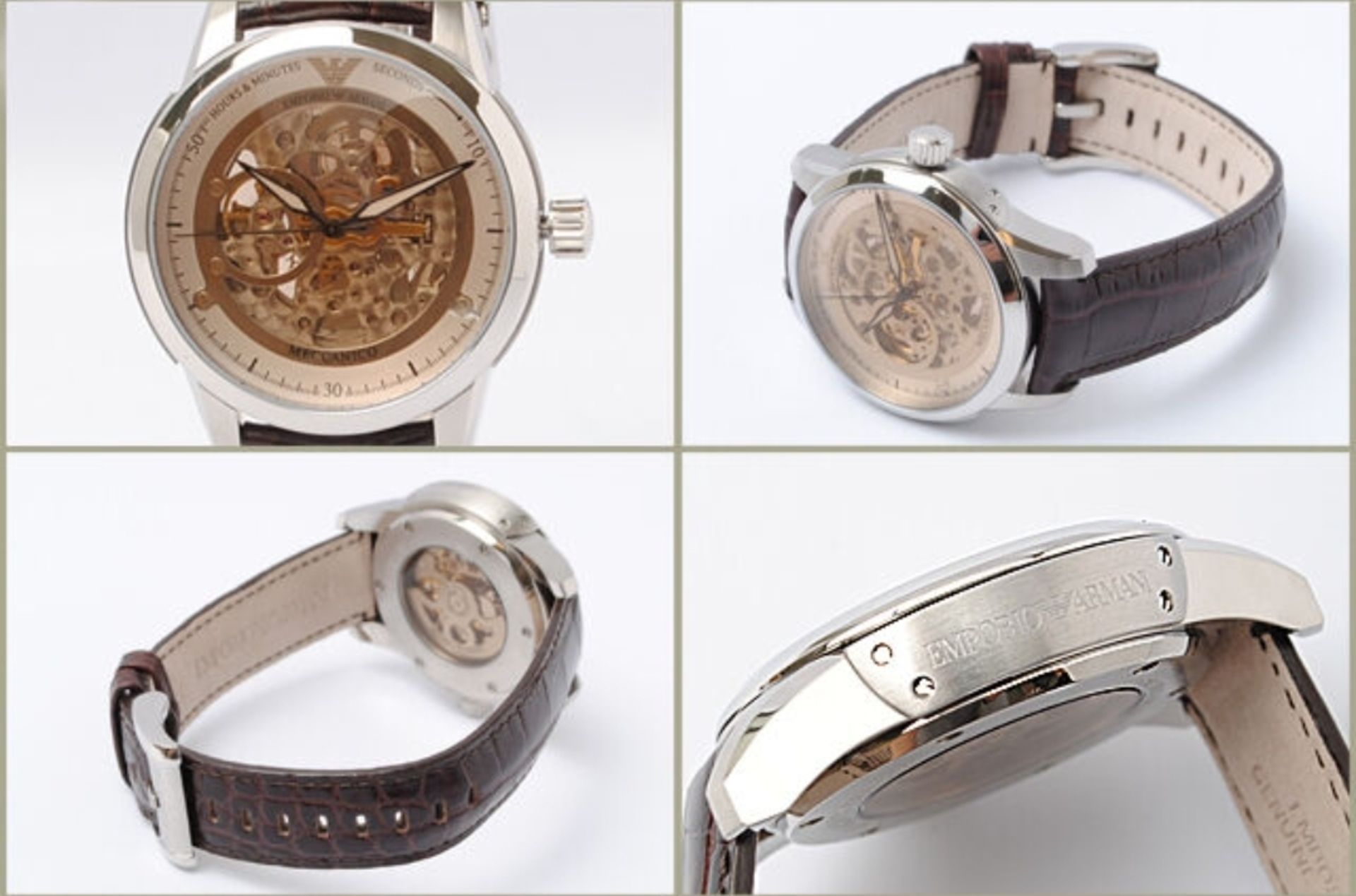 Emporio Armani A4627 Men's Meccanico Brown Leather Strap Watch - Image 4 of 4