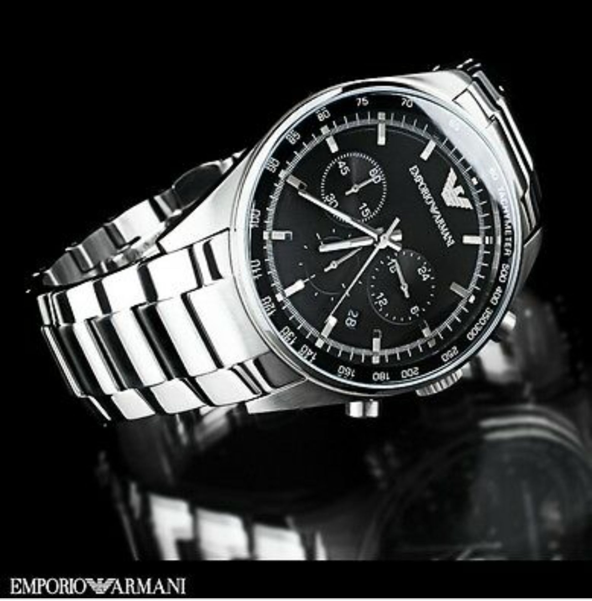 Emporio Armani AR5980 Men's Sportivo Black Dial Silver Bracelet Quartz Chronograph Watch - Image 4 of 8