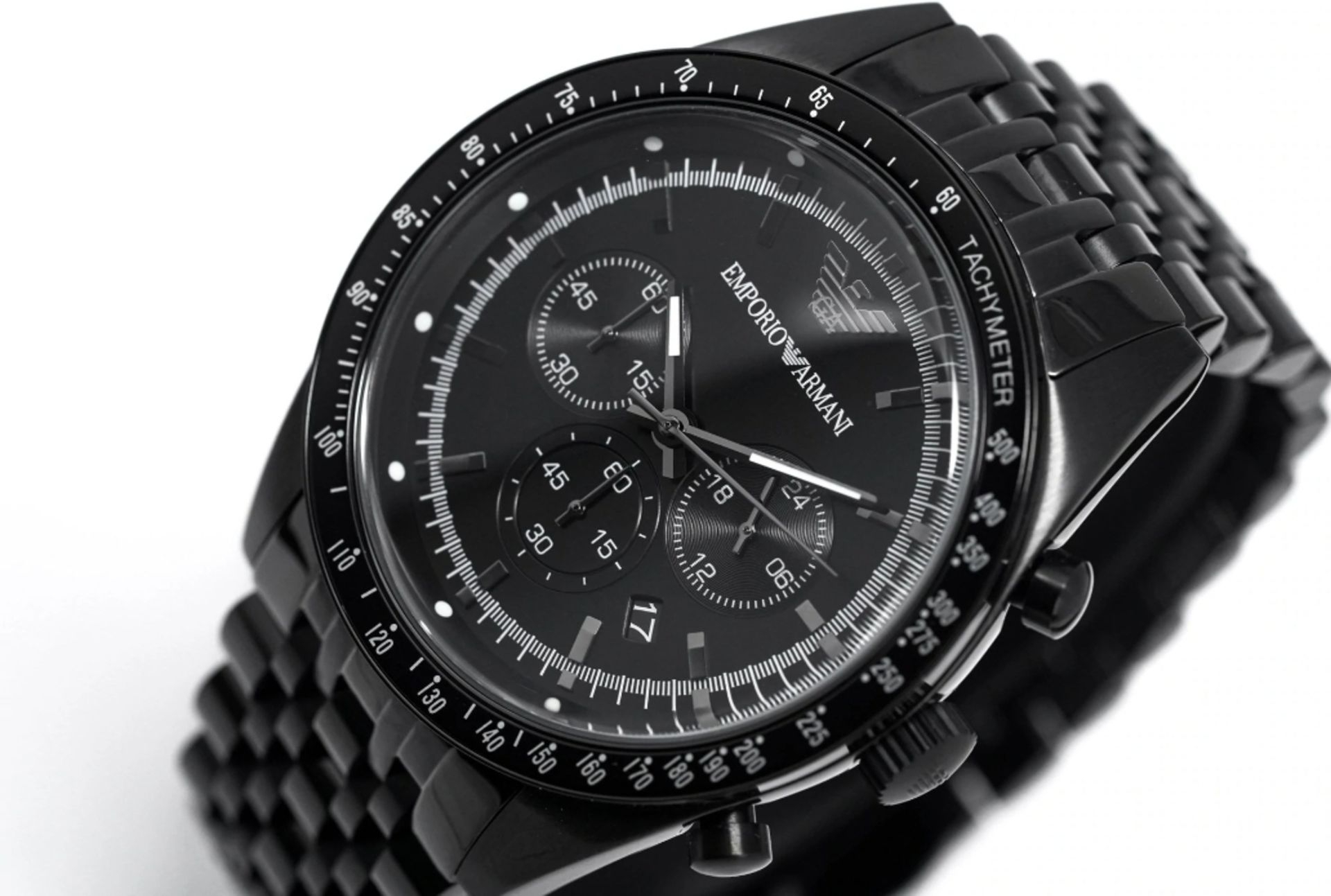 Emporio Armani AR5989 Men's Tazio Black Stainless Steel Bracelet Chronograph Watch - Image 4 of 9