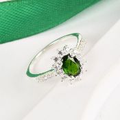 New Sterling Silver Diopside and Natural Cambodian Zircon Ring & Earrings