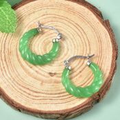 New Designer Inspired- Carved Green Jade Twisted Earrings in Sterling Silver