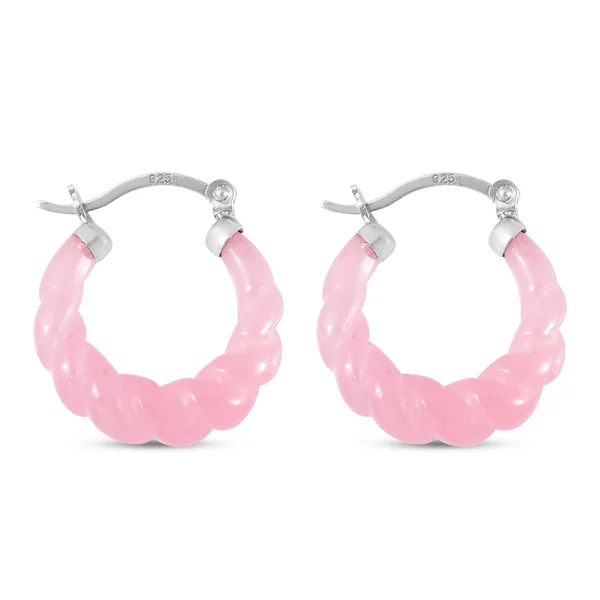 New Designer Inspired - Carved Pink Jade Twisted Earrings - Image 3 of 3