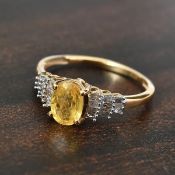 New Chanthaburi Yellow Sapphire and Diamond Ring in 14K Gold Overlay Sterling