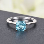 New Rare Asscher Cut Paraiba Apatite Ring in Sterling Silver