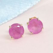 New 9K Yellow Gold Pink Sapphire (FF) Solitaire Stud Earrings