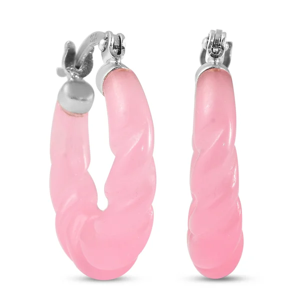 New Designer Inspired - Carved Pink Jade Twisted Earrings - Image 2 of 3