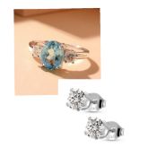 New Sky-blue Topaz and White Topaz Ring & White Topaz Earrings