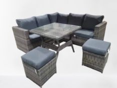 Alford Mixed Grey Wicker Corner Sofa set with Dining Table and Stools