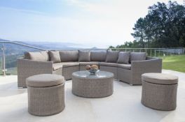 Whitehall Light Brown Curved Rattan Sofa set with Table and Stools