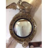 Genuine Antique Regency Large Giltwood Convex Wall Mirror Eagle