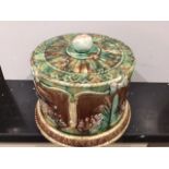 A 19th-Century Majolica Circular Pottery Cheese Dish and Cover