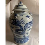 Magnificent Large Blue And White lidded Chinese Dragon Vase