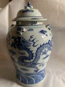 Magnificent Large Blue And White lidded Chinese Dragon Vase