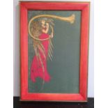 Lucy Art Deco Canvas Print In a Red and Gold Pained Wooden Frame