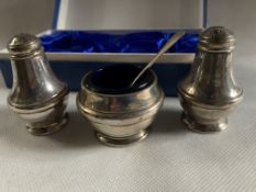 Silver Boxed Condiment Set with Spoons and Blue Liner Glass