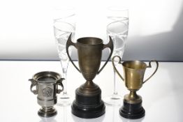 Set of 3 trophies & crystal, from the Lester Piggott collection.