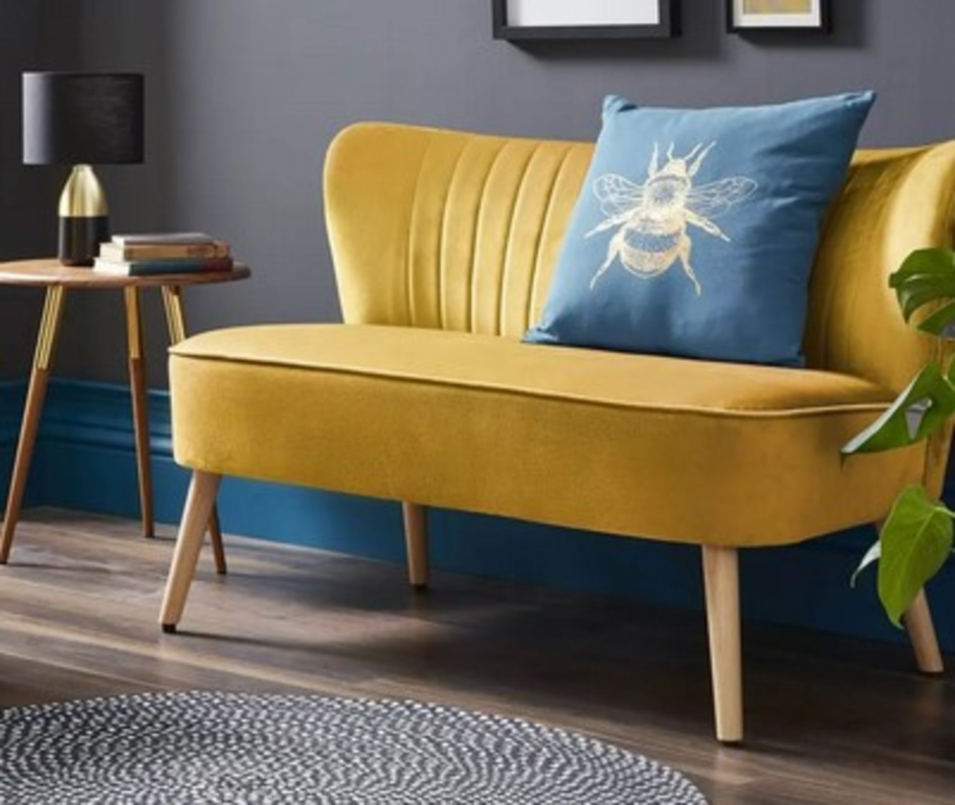 (31/R3/P) RRP £145. Cocktail Sofa Ochre. Velvet Fabric, Rubber Wood Legs. Dimensions: (H72x W110x... - Image 4 of 5