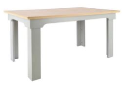 (114/P) RRP £190. Divine Dining Table Grey. Grey Finish With Oak Effect Top. Detailed Frame And S...