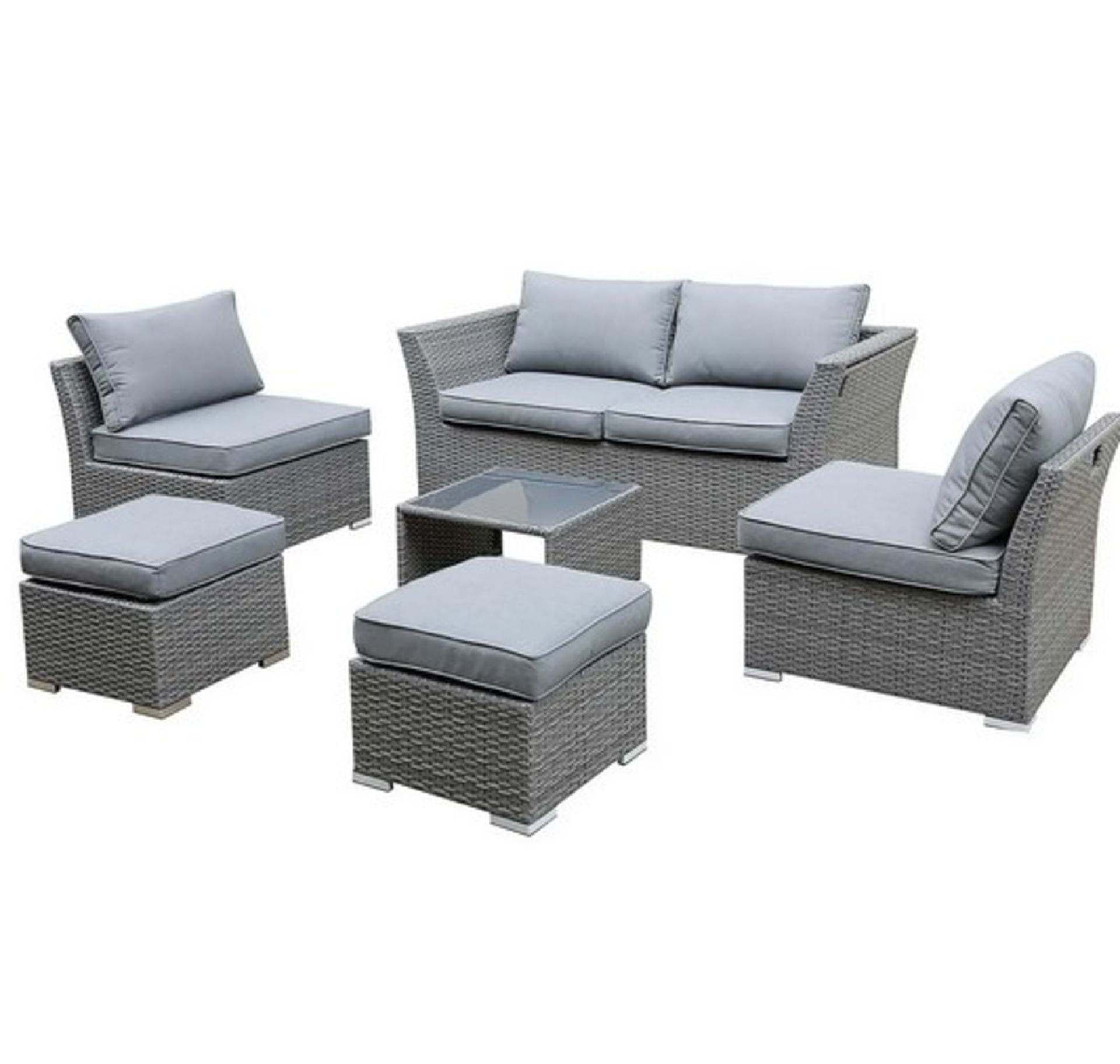 (4/R3/P) RRP £800. Bambrick 6 Seater Grey Rattan Garden Sofa Set. Hand Woven Rattan Effect. Easy...