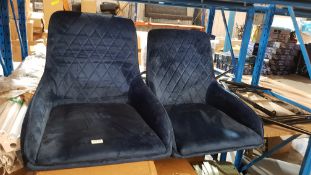 (134/5G) Lot RRP £150. 2x Velvet Fabric Midnight Blue Chairs With Black Metal Legs (No Fixings In...