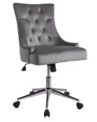 (72/R3/P) RRP £150. Cressida Office Chair. Grey Velvet Cover With Scoop Back Detailing. Chrome Ba...
