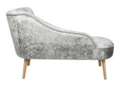 (86/P) RRP £150. Occasional Chaise Lounge Crushed Velvet Grey. Velvet Fabric, Rubberwood Legs. Di...