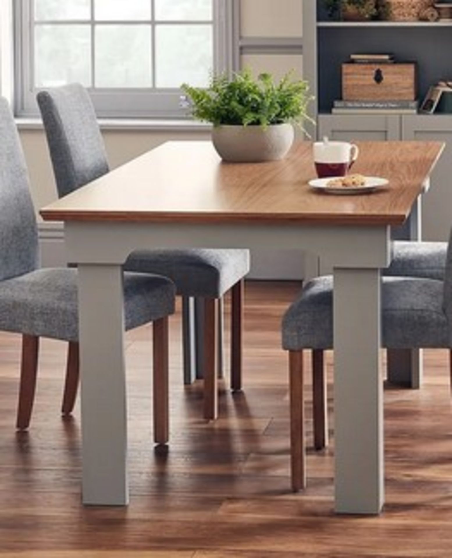 (120/P) RRP £190. Divine Dining Table Grey. Grey Finish With Oak Effect Top. Detailed Frame And S... - Image 5 of 6
