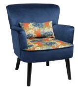 (26/R3/P) RRP £140. Flora Print Seat Chair. Velvet Chair With Floral Print Pattern Seat. Bolster...