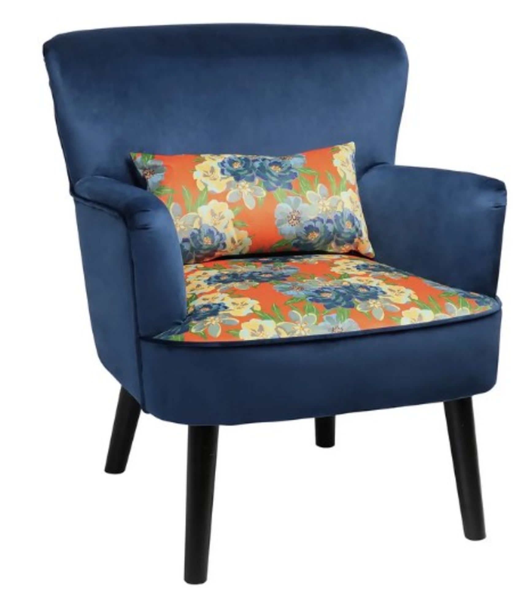 (26/R3/P) RRP £140. Flora Print Seat Chair. Velvet Chair With Floral Print Pattern Seat. Bolster...